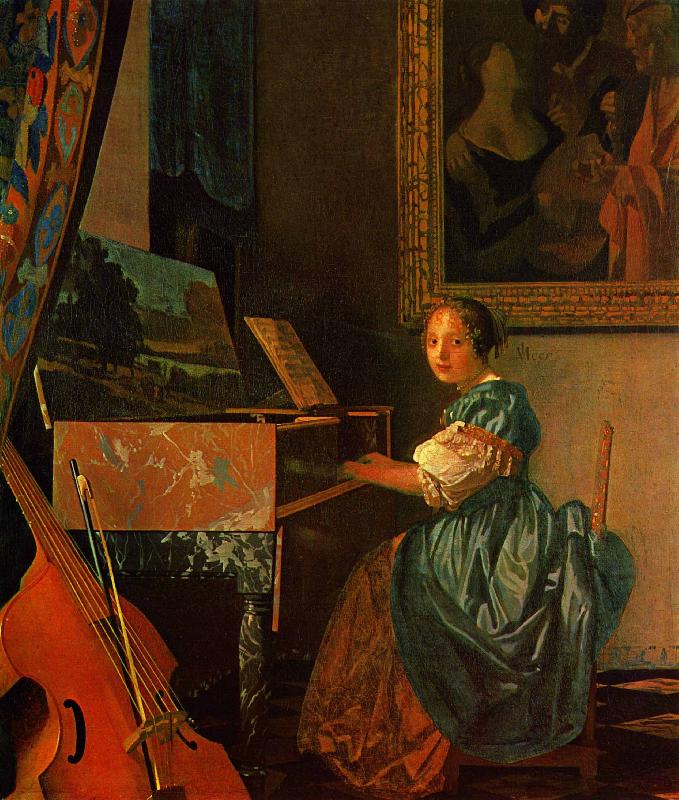 Johannes Vermeer A Lady Seated at a Virginal Germany oil painting art